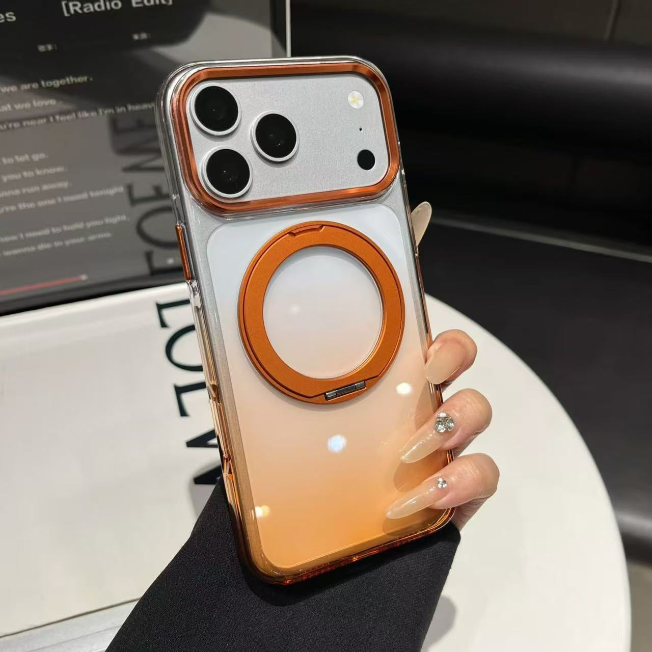 Transparent MagSafe Stand Double Colour Case For iPhone17 Pro Max(Orange)