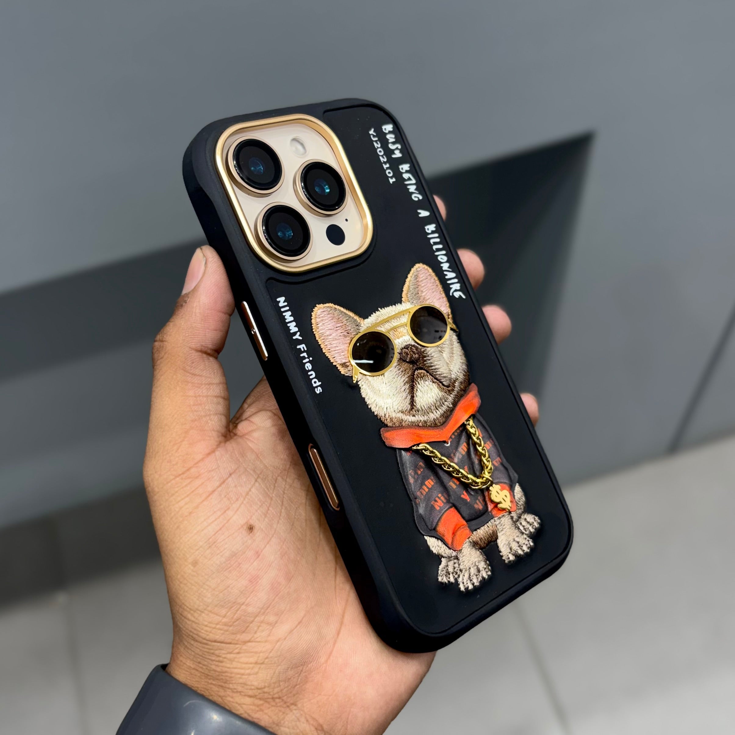 Nimmy Premium Embroidered Leather Case - NIMMY DOG CASE - BLACK - 16 Series ( No. 2407 ) - Style 2
