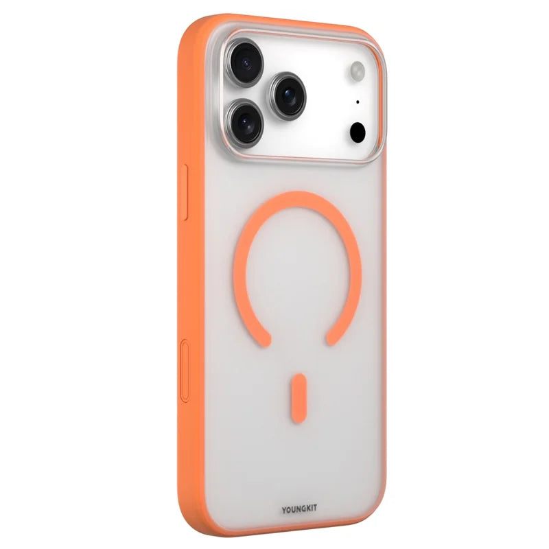 YOUNGKIT Clear Series Frosted Magsafe Shockproof TPU PC Phone Back Cover for iPhone 17 ProMax / 18 Pro Max - Orange