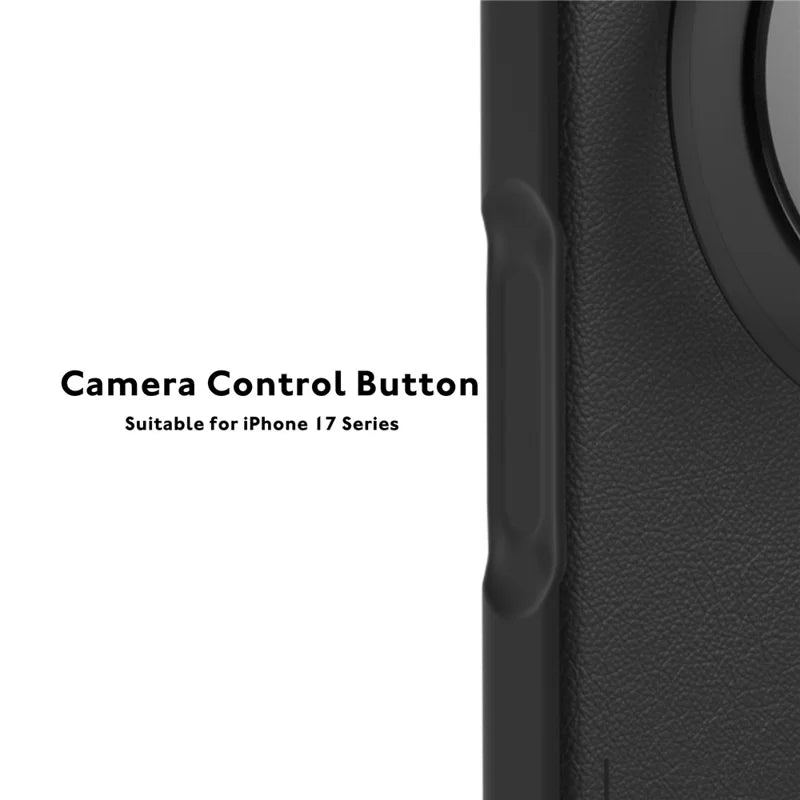 YOUNGKIT Rotating Magsafe Stand Shockproof TPU + PU Leather Phone Back Cover for iPhone 17 ProMax / 18 Pro Max - BLACK