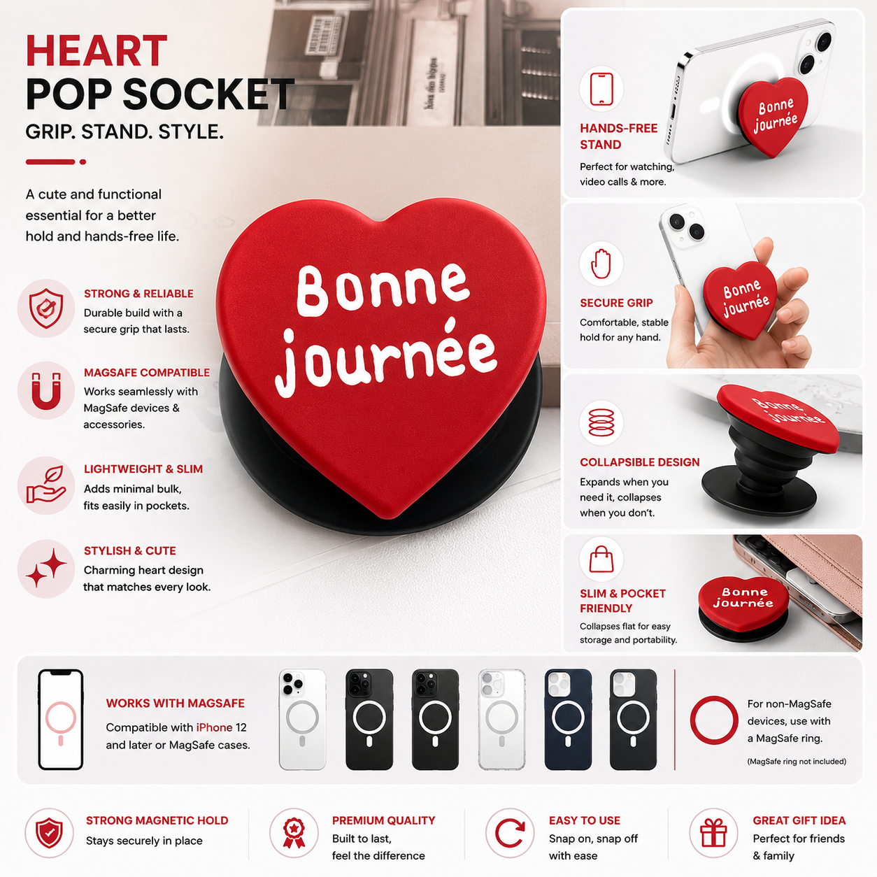 Heart Shape MagSafe Pop Socket (Heart 5)