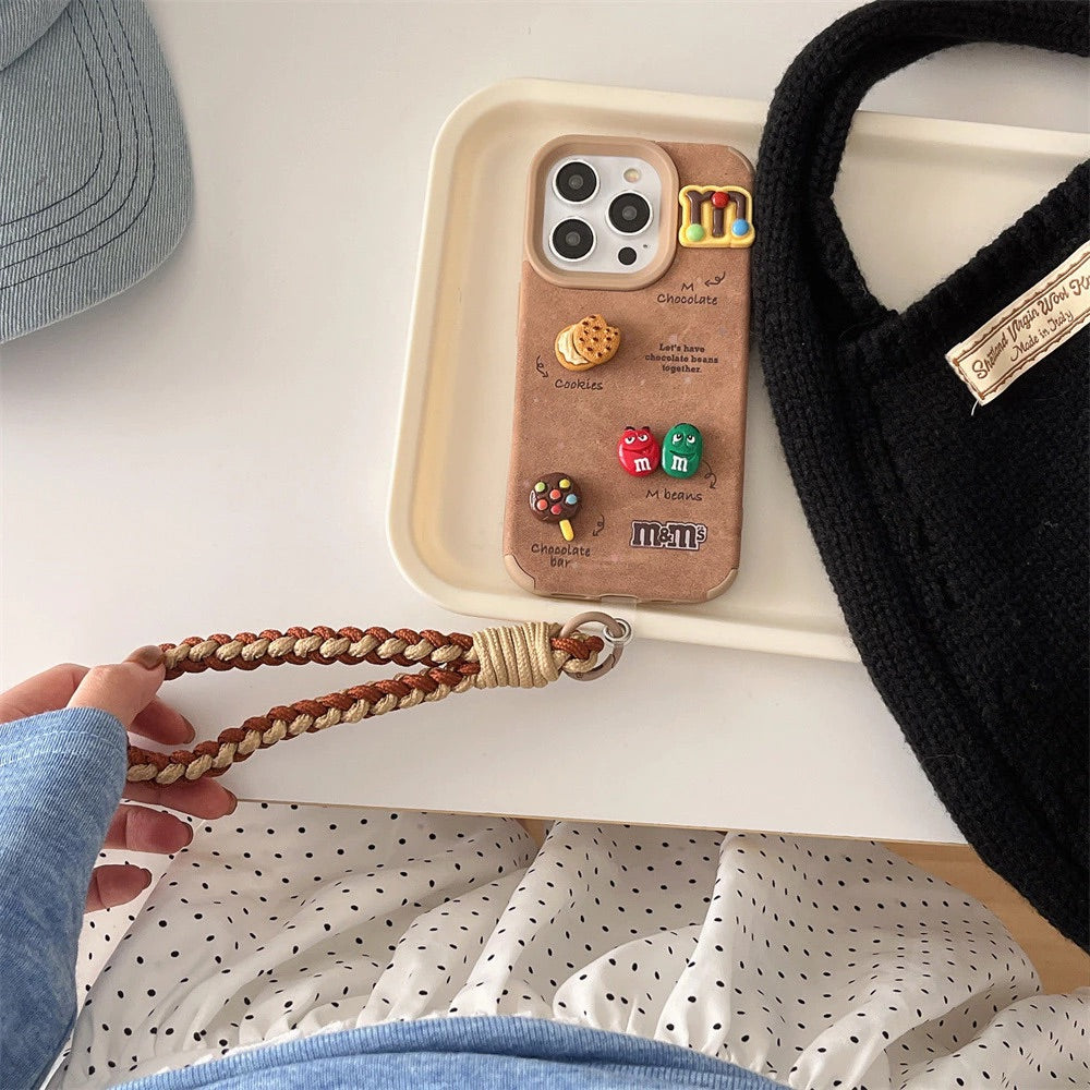 Luxury Leather 3D Cute Cartoon M&M Soft Phone Case for iPhone