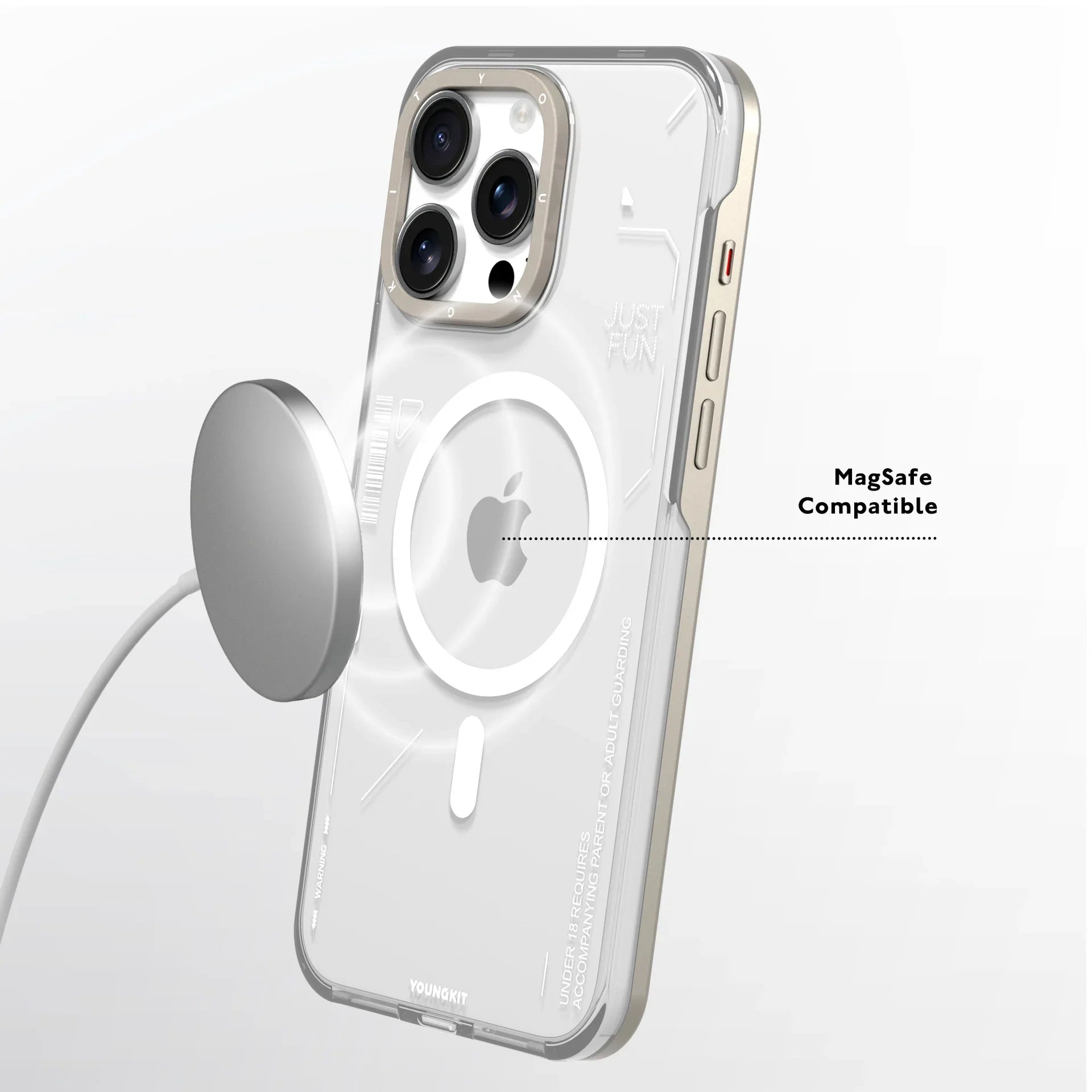 Protective Apple iPhone Back Cover - YOUNGKIT Crystal Anti Yellowing Transparent Case with Thin Metal Front Bumper Case for iPhone 16 Pro (Transparent + Natural Titanium) - Style 2