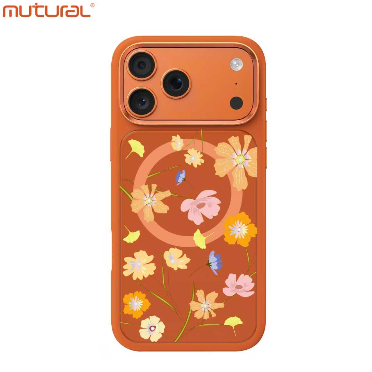 Silicon Protective Magsafe Floral Design Case for iPhone 17 Pro Max (Orange)