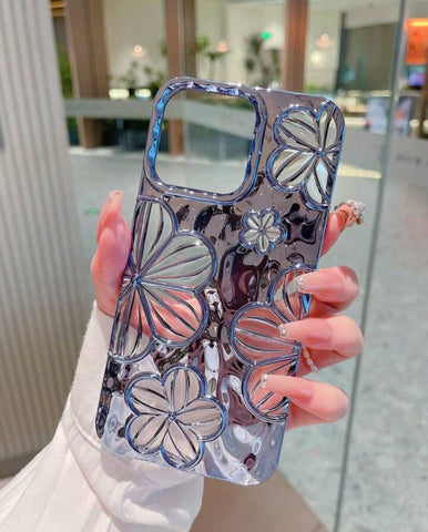 Smog-Blue Plating Simple Personality 3d Oil Painting Flower Tpu Phone Case Compatible with Iphone