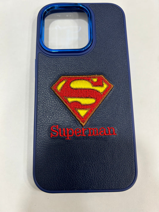 Embroidered Superhero Series Leather Back Case Compatible with iPhone.