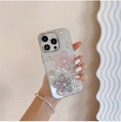 3D Floral Pearl Design Phone Case – Soft TPU with Gloss Finish for iPhone