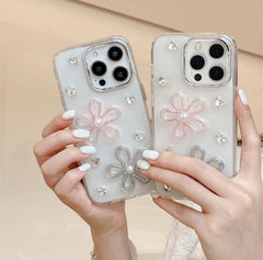 3D Floral Pearl Design Phone Case – Soft TPU with Gloss Finish for iPhone