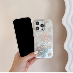 3D Floral Pearl Design Phone Case – Soft TPU with Gloss Finish for iPhone