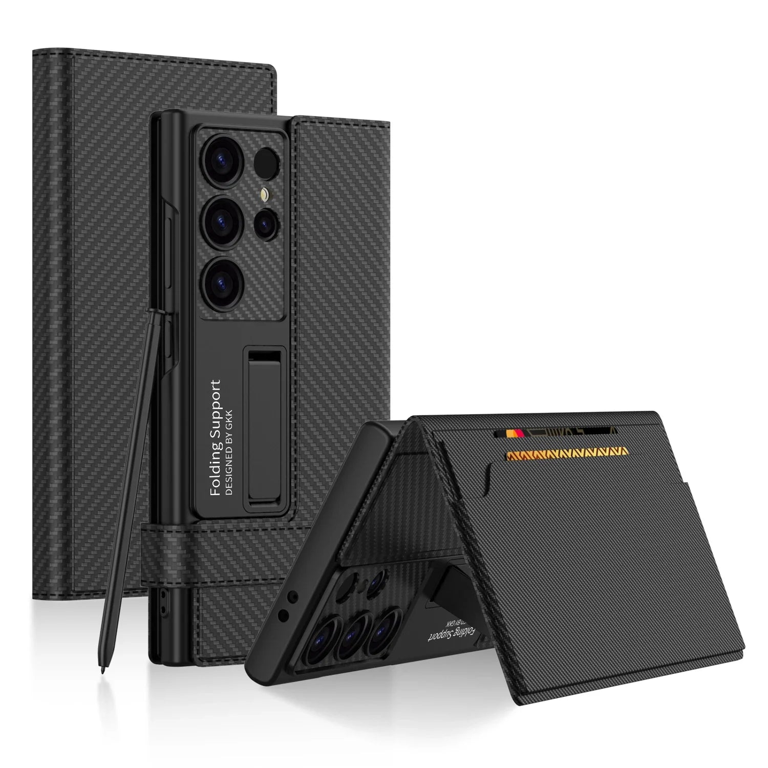 Samsung Galaxy S24 Ultra GKK Clamshell Leather Flip Wallet Case Cover - Carbon Black Mobile Case by CoverMeUp