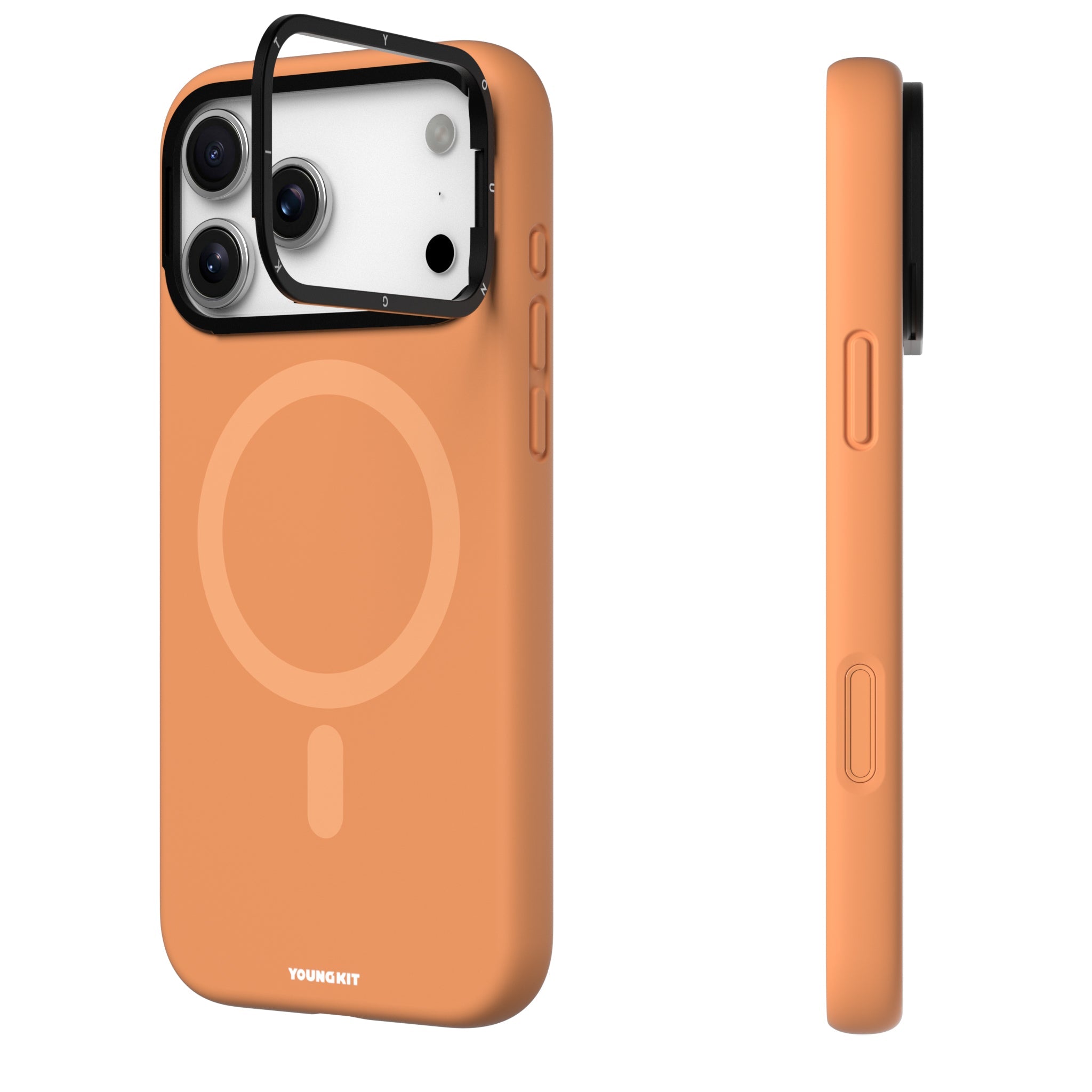 iPhone 17 Pro Case | YOUNGKIT Gel Creme Liquid Silicon Camera Stand Series (ORANGE)