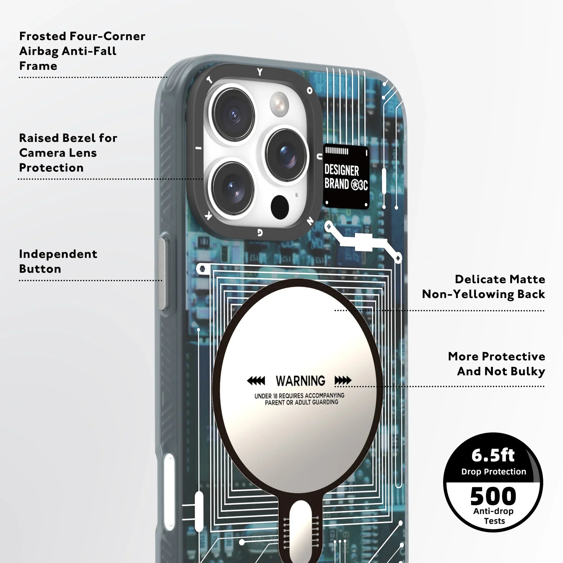 Protective Apple iPhone Back Cover - YOUNGKIT Futuristic Circuit Board Magsafe Case for iPhone 16 Pro (Blue) - Style 3