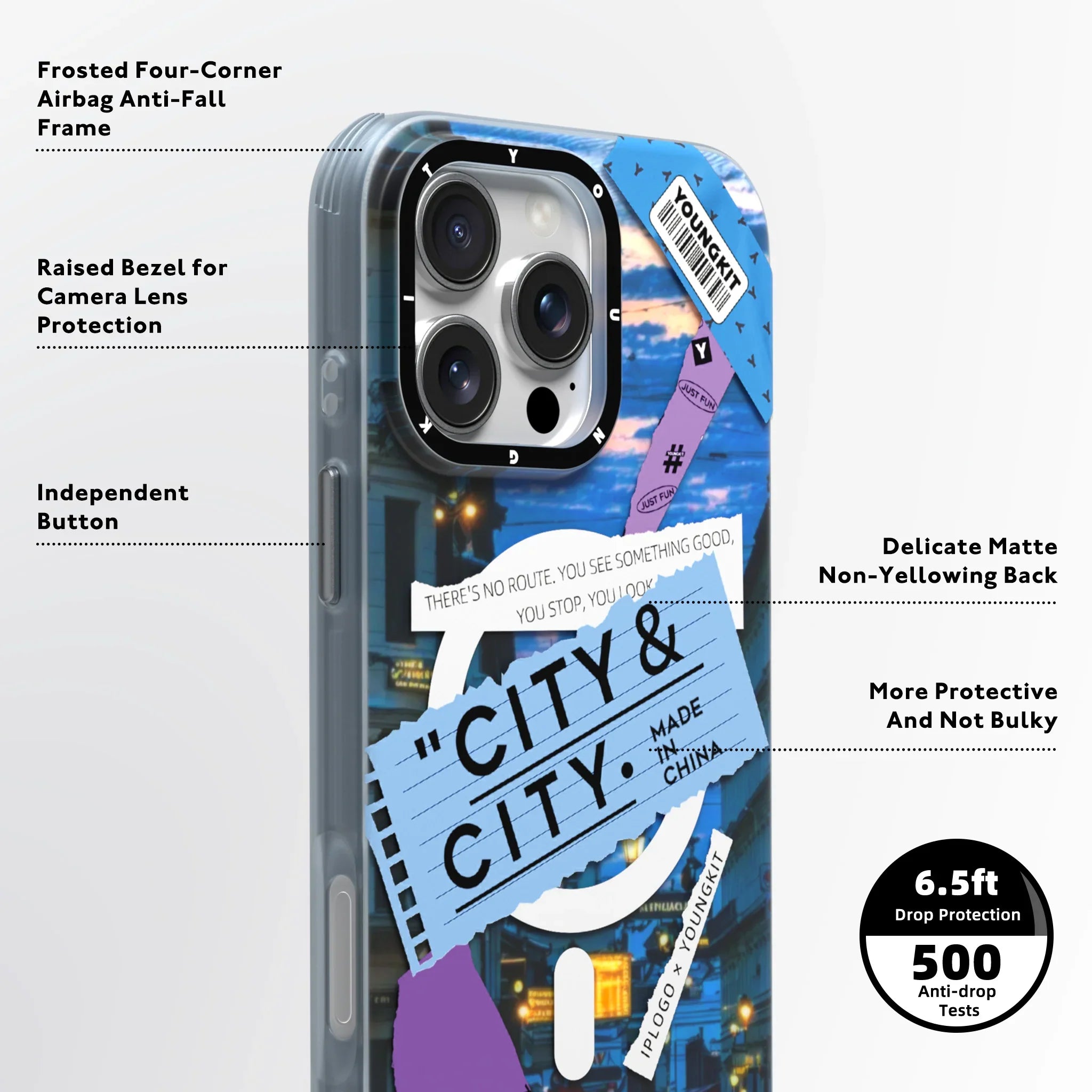 Protective Apple iPhone Back Cover - YOUNGKIT City Series Where Urban Vibes Stick City Sunset Case for iPhone 16 Pro - Style 5