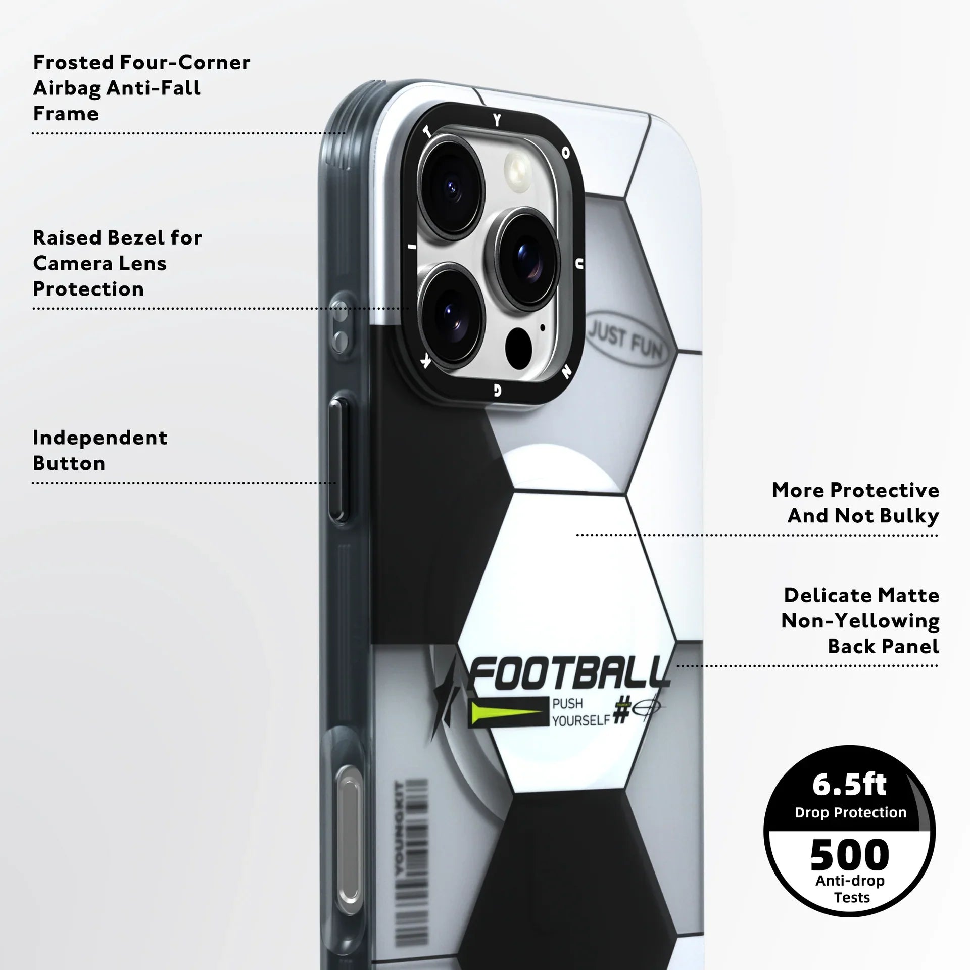 Protective Apple iPhone Back Cover - Youngkit Sports Series Football Designer Matte Finish Case for iPhone 16 Pro - Style 3