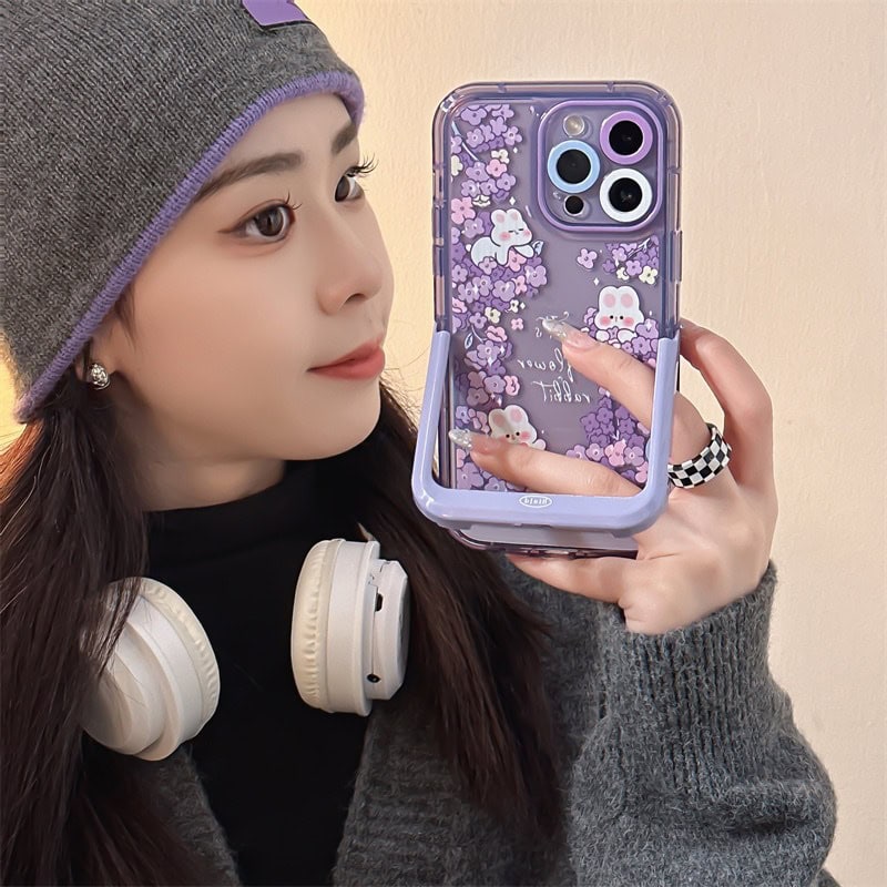 Protective Apple iPhone Back Cover - Rabbit Purple Holder Stand Semi-Transparent iPhone Case