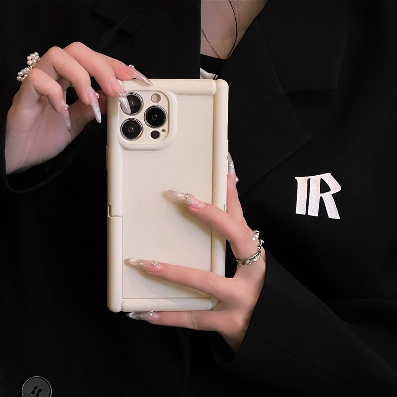 Protective Apple iPhone Back Cover - Square Rubber Bracket Holder Soft Silicone iPhone Case - Style 7