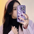 Protective Apple iPhone Back Cover - Hearts Purple Holder Stand Semi-Transparent iPhone Case - Style 4