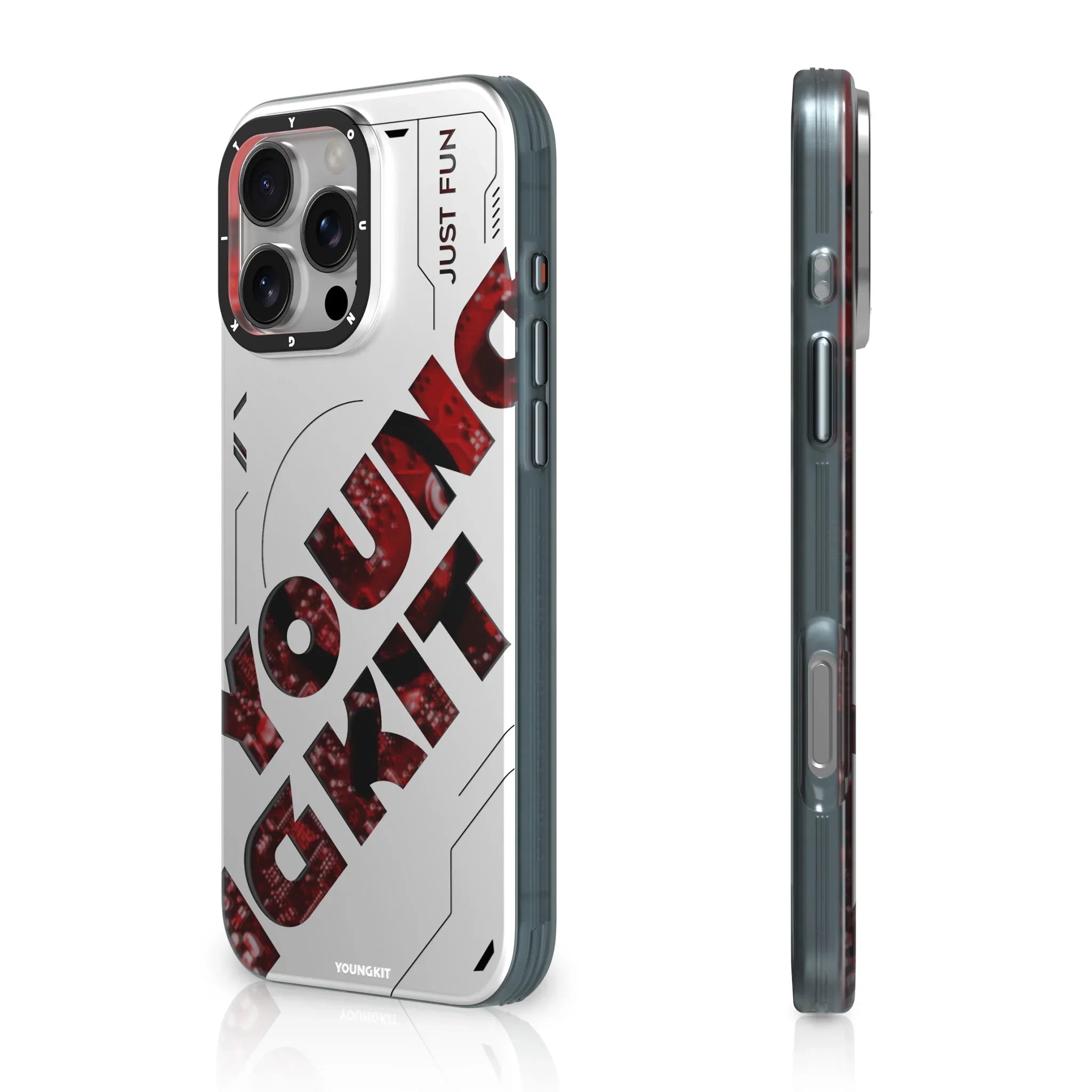 Protective Apple iPhone Back Cover - YOUNGKIT New Circuit Magsafe Futuristic & Digital Series Case for iPhone 16 Pro (Silver) - Style 2