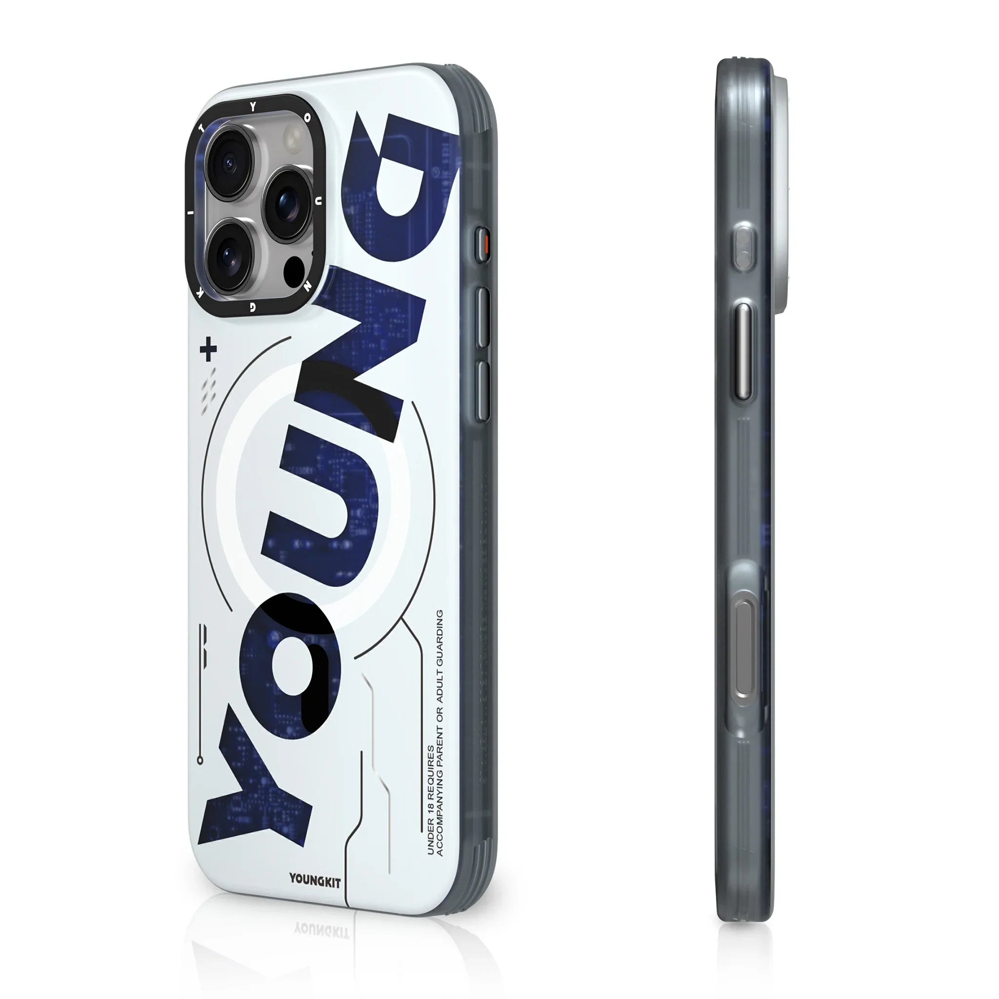 Protective Apple iPhone Back Cover - YOUNGKIT New Circuit Magsafe Futuristic & Digital Series Case for iPhone 16 Pro (White) - Style 2
