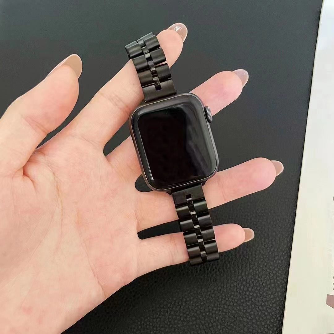 Ultra Luxury Stainless Steel Metal Chain Strap Replacement Band Strap Smart Watch Strap (Black)