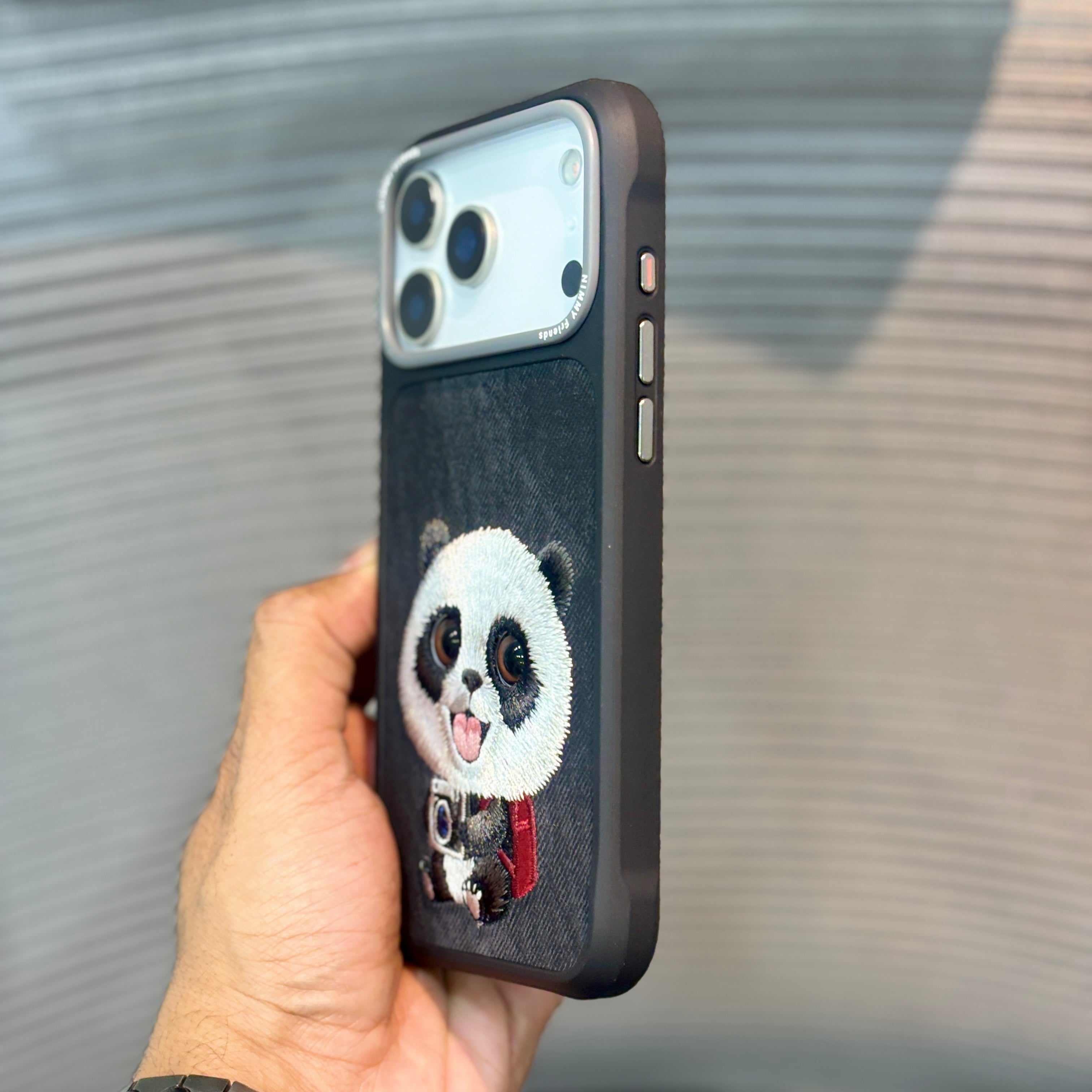 Protective Apple iPhone Back Cover - StitchPals Panda Embroidered iPhone 17 Pro Case - Style 3