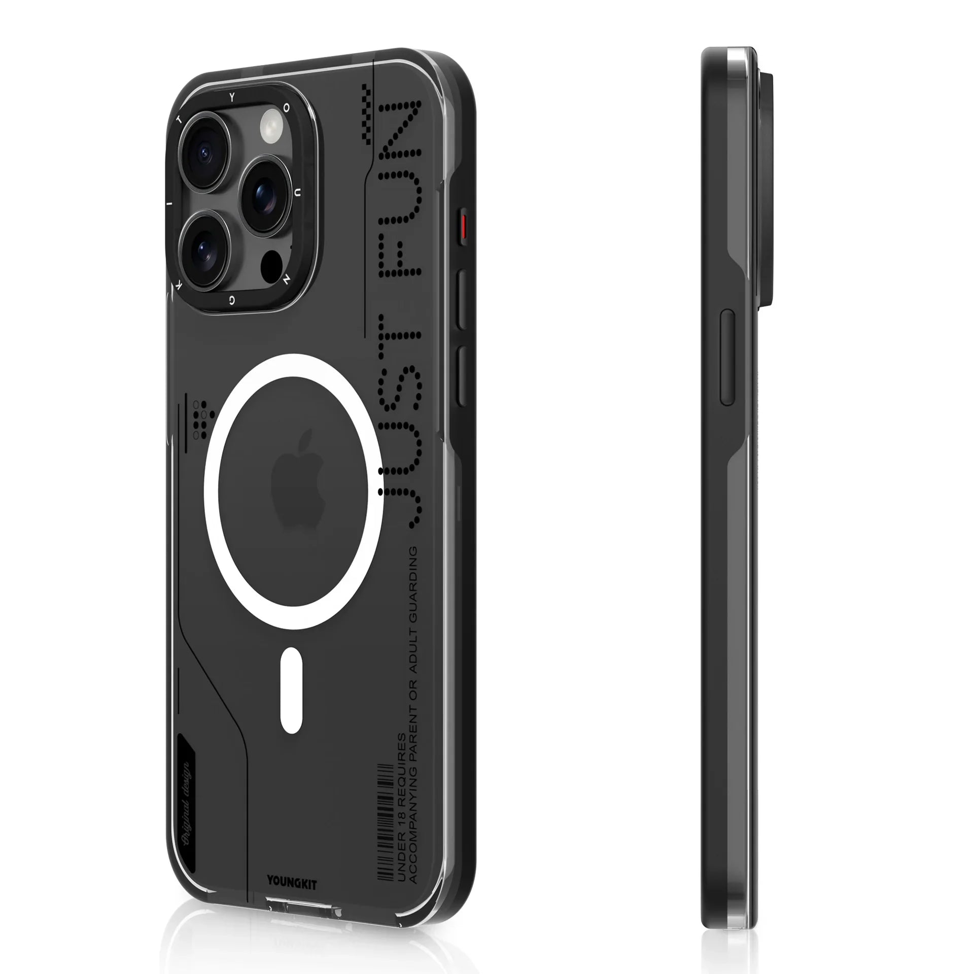 Protective Apple iPhone Back Cover - YOUNGKIT Crystal Anti Yellowing Transparent Case with Thin Metal Front Bumper Case for iPhone 16 Pro (Transparent + Black) - Style 2
