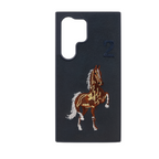 Embroided Horse Leather Back Case Compatible with Samsung Galaxy S24 and S24 Ultra Boris Series Mobile Case by CoverMeUp