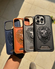 Pure Leather Lion Case with Inside Cloth for iPhone 16
