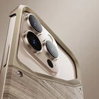 Protective Apple iPhone Back Cover - Hybrid Wooden Metal New Design Case For iPhone 16 Pro Max (Desert Titanium) - Style 4