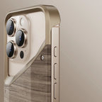 Protective Apple iPhone Back Cover - Hybrid Wooden Metal New Design Case For iPhone 16 Pro (Desert Titanium) - Style 5
