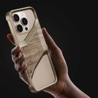 Protective Apple iPhone Back Cover - Hybrid Wooden Metal New Design Case For iPhone 16 Pro (Desert Titanium) - Style 2