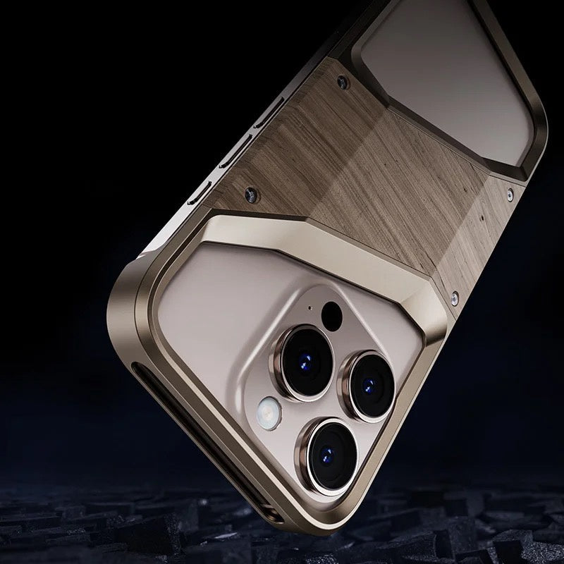 Hybrid Wooden Metal New Design Case For iPhone 16 Pro (Desert Titanium)