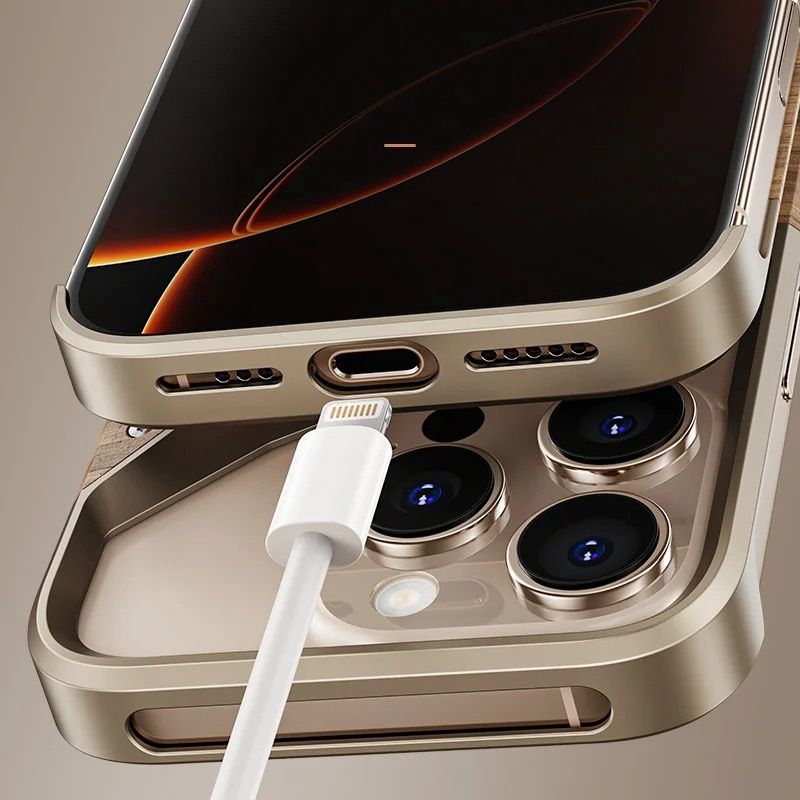 Hybrid Wooden Metal New Design Case For iPhone 16 Pro (Desert Titanium)