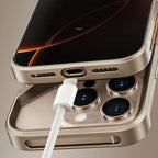 Protective Apple iPhone Back Cover - Hybrid Wooden Metal New Design Case For iPhone 16 Pro (Desert Titanium) - Style 6