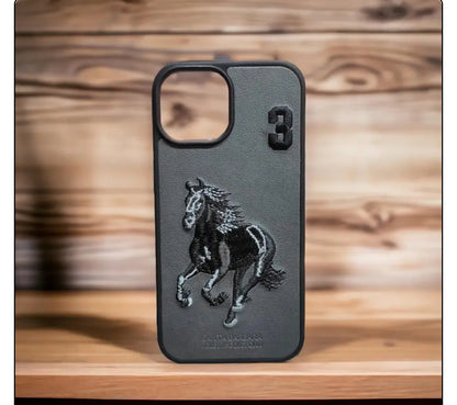 Embroidered Horse Series Leather Brown Back Case Compatible with iPhone