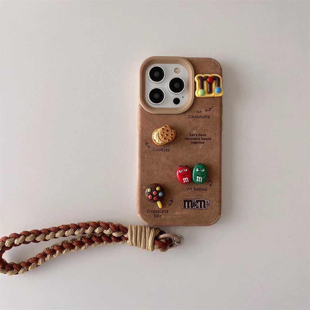 Luxury Leather 3D Cute Cartoon M&M Soft Phone Case for iPhone