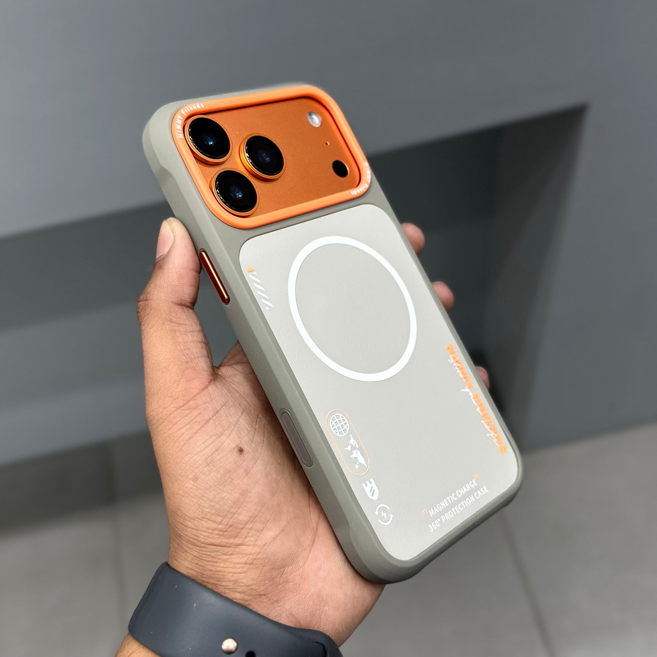 Nimmy Premium Embroidered Leather Case - NIMMY MAGSAFE CASE - GREY ORANGE ( No. 2619 ) - Style 3