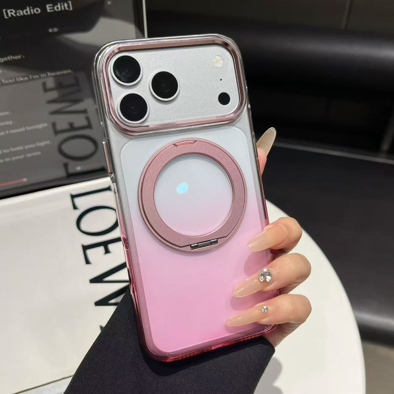 Transparent MagSafe Stand Double Colour Case For iPhone17 Pro Max(Pink)