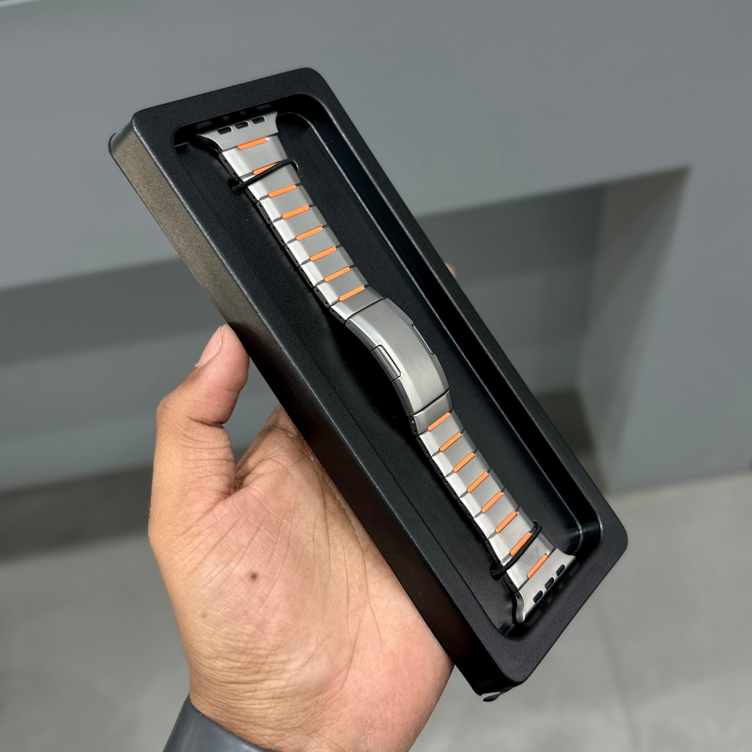 ELITE METAL LINK BAND - GREY ORANGE ( No. 3306 ) Mobile Case by CoverMeUp - Style 2