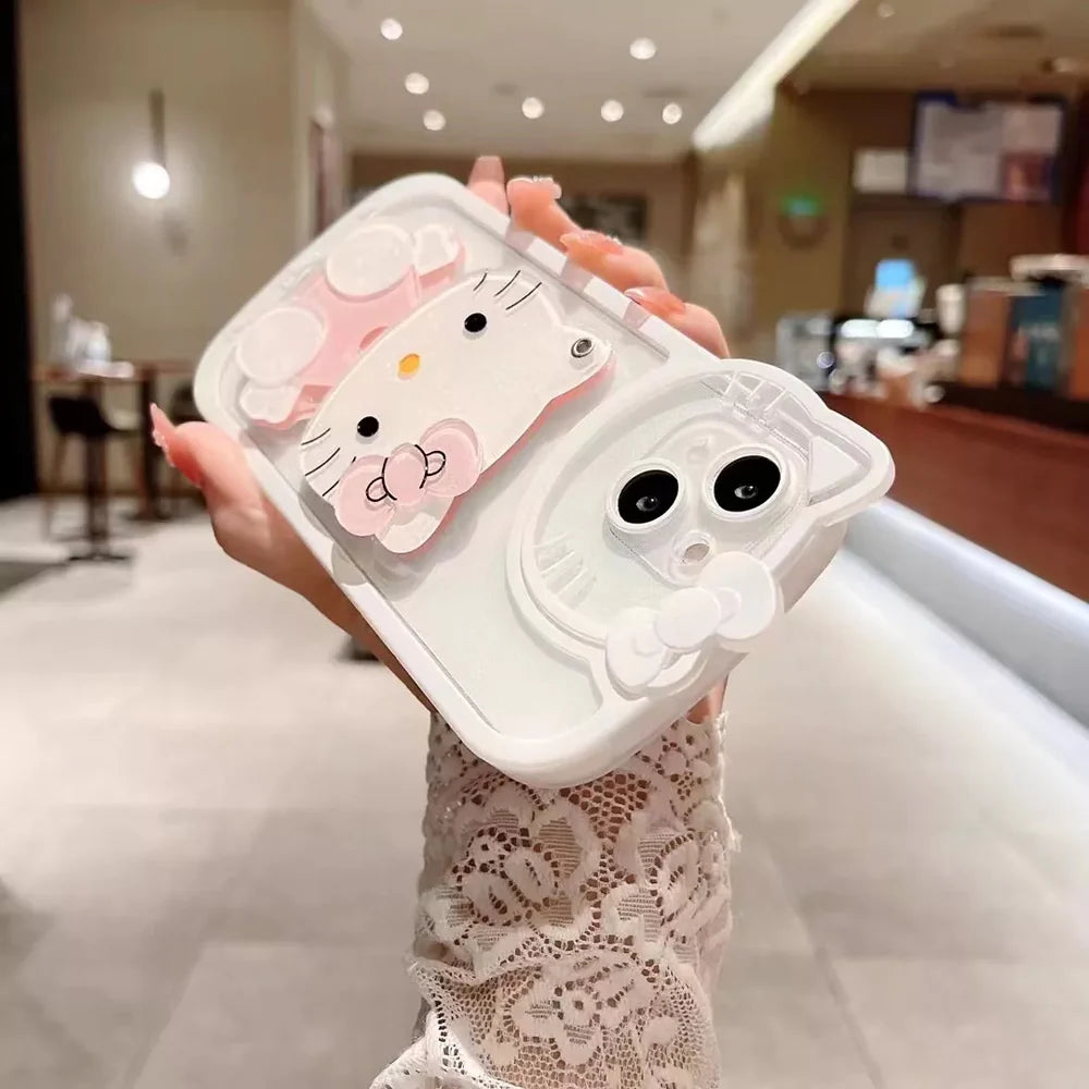 Cute Cat Shockproof Silicone Cover With Mirror for Iphone