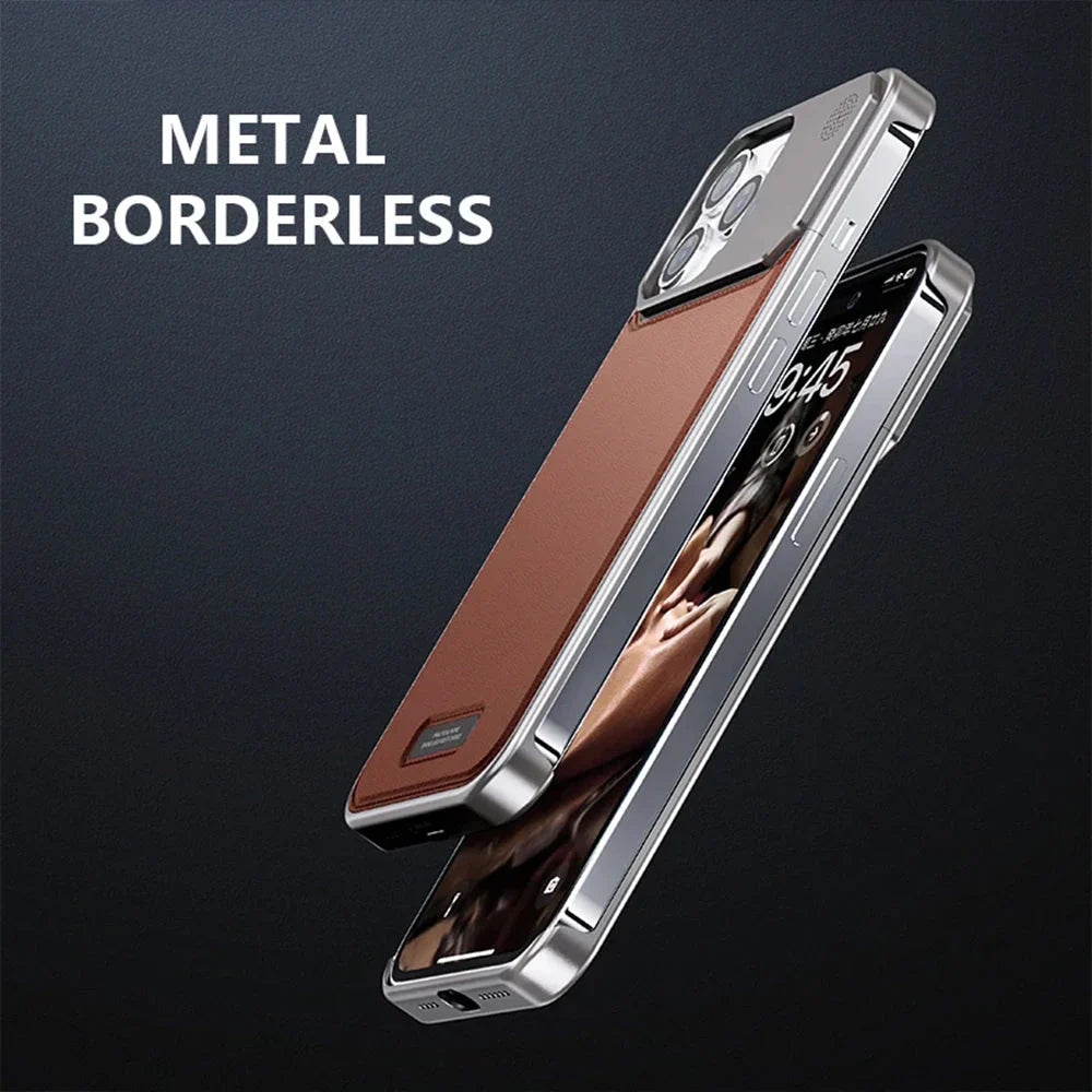 Luxury Leather Metal iPhone Case with magsafe