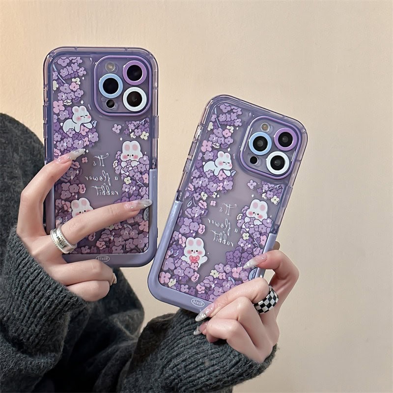 Protective Apple iPhone Back Cover - Rabbit Purple Holder Stand Semi-Transparent iPhone Case - Style 10
