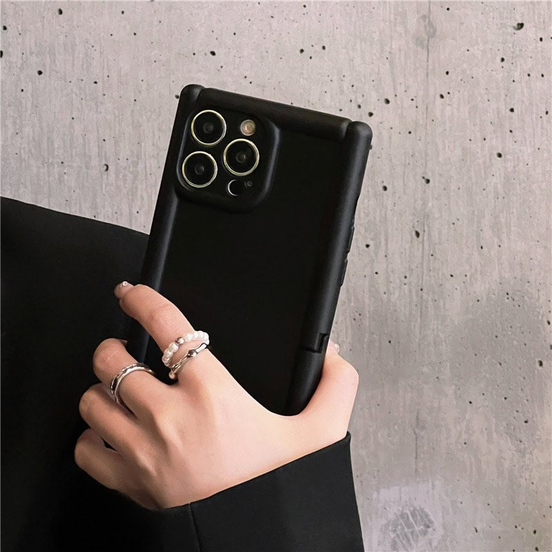 Protective Apple iPhone Back Cover - Square Rubber Bracket Holder Soft Silicone iPhone Case - Style 8