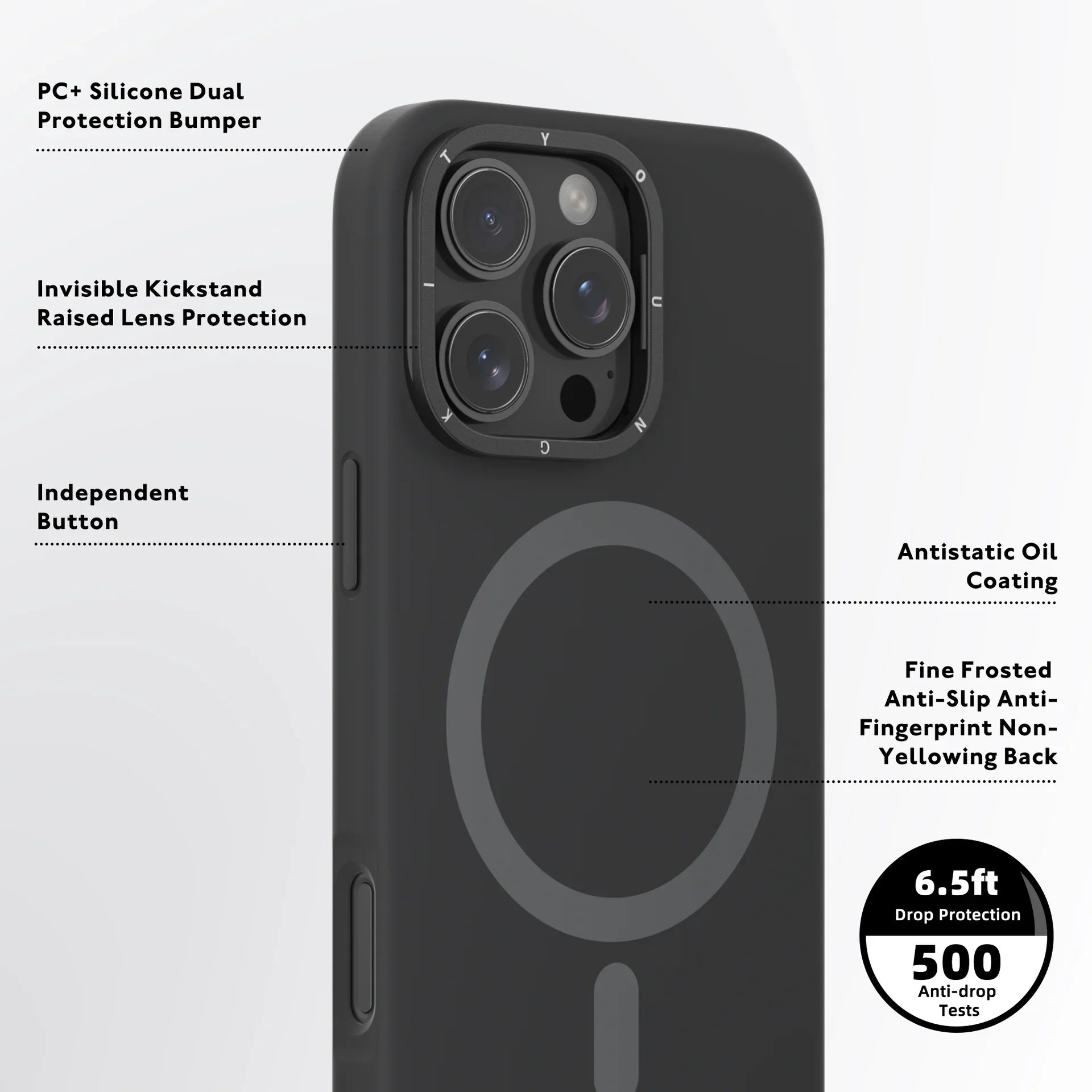 Protective Apple iPhone Back Cover - YOUNGKIT Cream Silicone Stand Case for iPhone 16 Pro Max (Black) - Style 3
