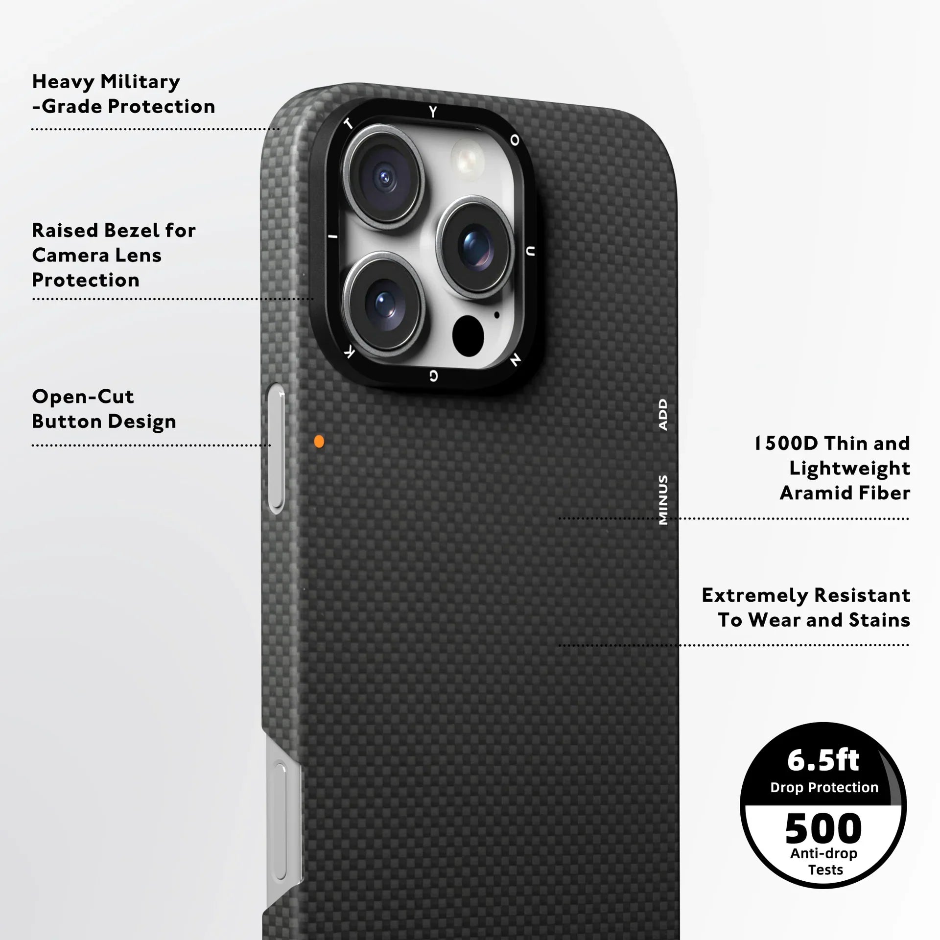Protective Apple iPhone Back Cover - YOUNGKIT Kevlar 1500D Carbon Fibre Extreme Wing Case for iPhone 16 Pro Max) (Black) - Style 3