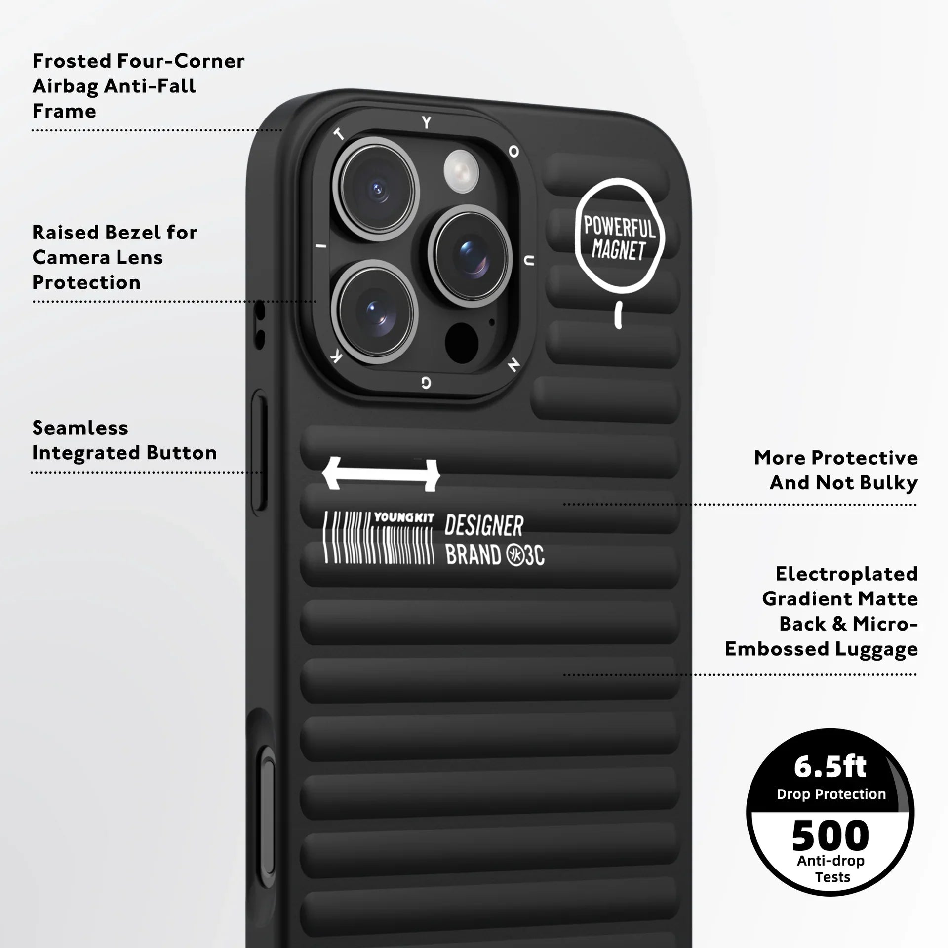 Protective Apple iPhone Back Cover - YOUNGKIT Luggage Series True Colour Case for iPhone 16 Pro Max (Black) - Style 3