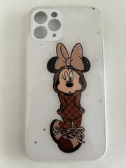 White Glitter Cartoon Character Printed Silicon Hard Case for iPhone.