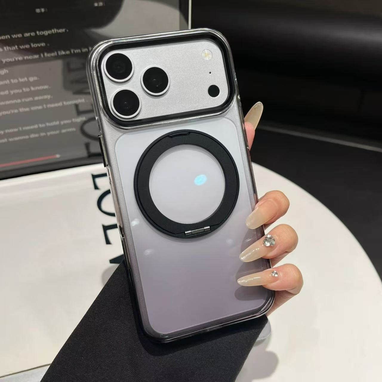 Transparent MagSafe Stand Double Colour Case For iPhone17 Pro Max(Black)
