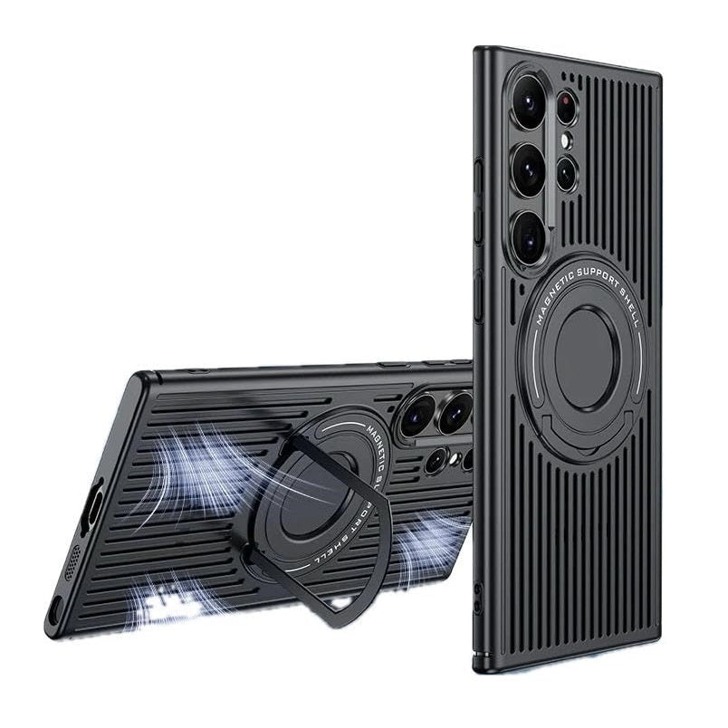 Samsung Galaxy S24 Ultra Magnetic Stand Hard Shell Cooling Case -Black Mobile Case by CoverMeUp