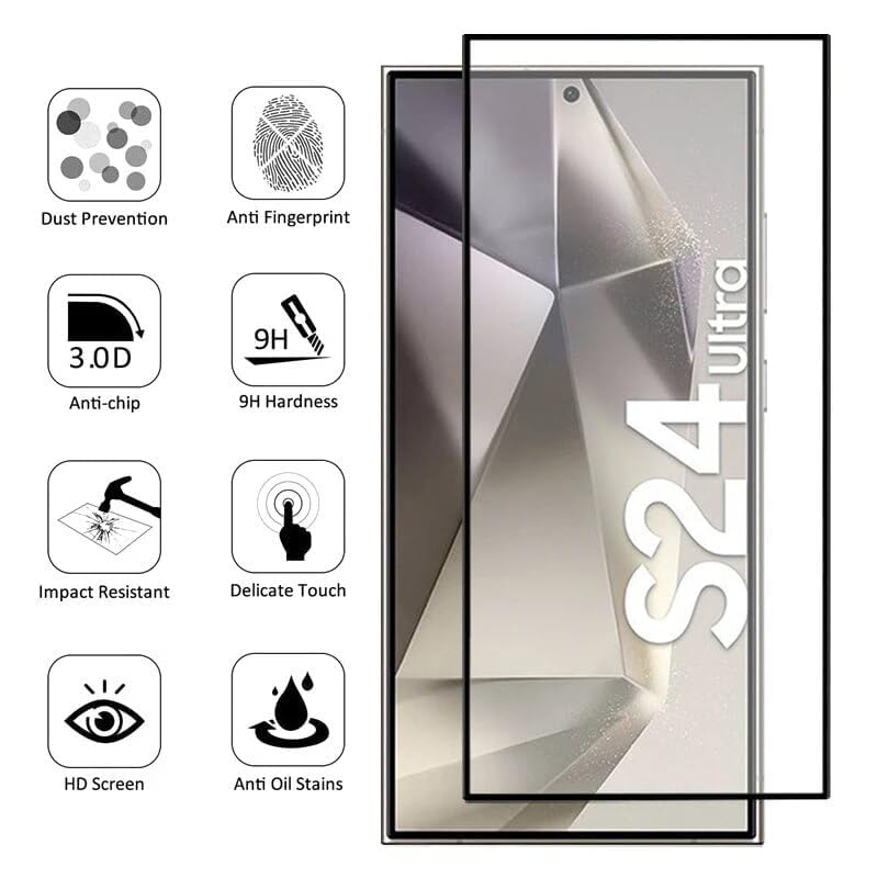 Samsung Galaxy S24 Ultra Tempered Glass Screen Protector with Fingerprint Working Mobile Case by CoverMeUp - Style 3